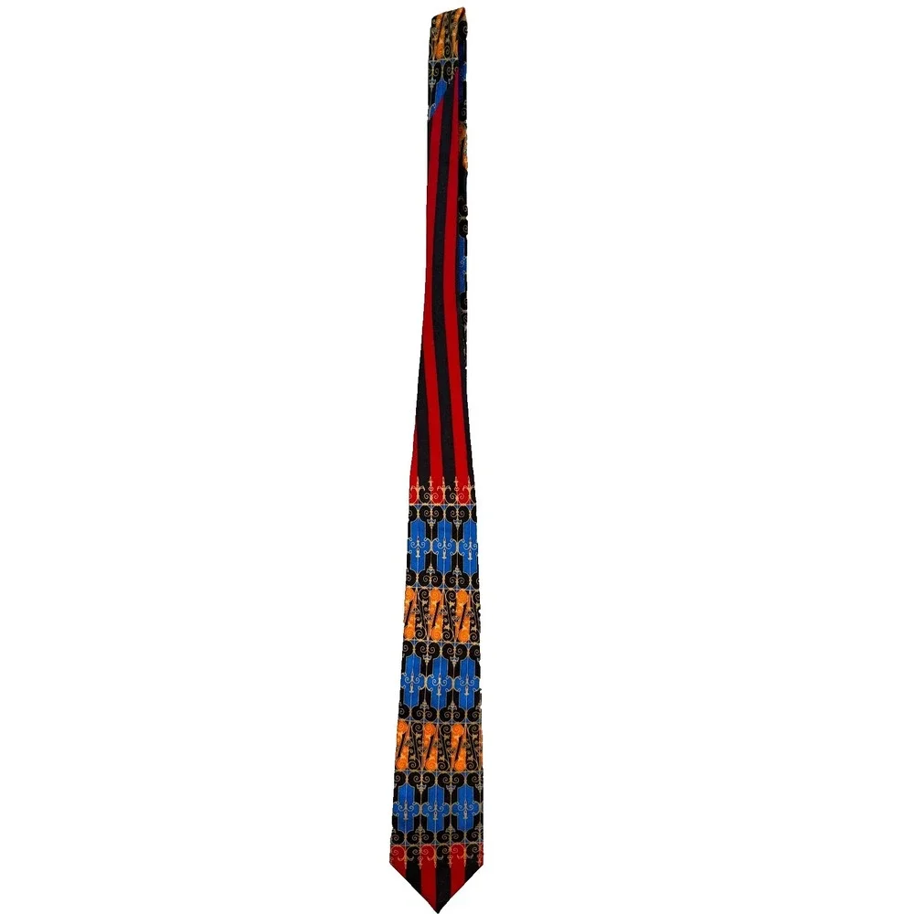 VTG Rush Limbaugh Tie‎ Gold Red Black Blue Silk USA Made 90s Gothic Scroll